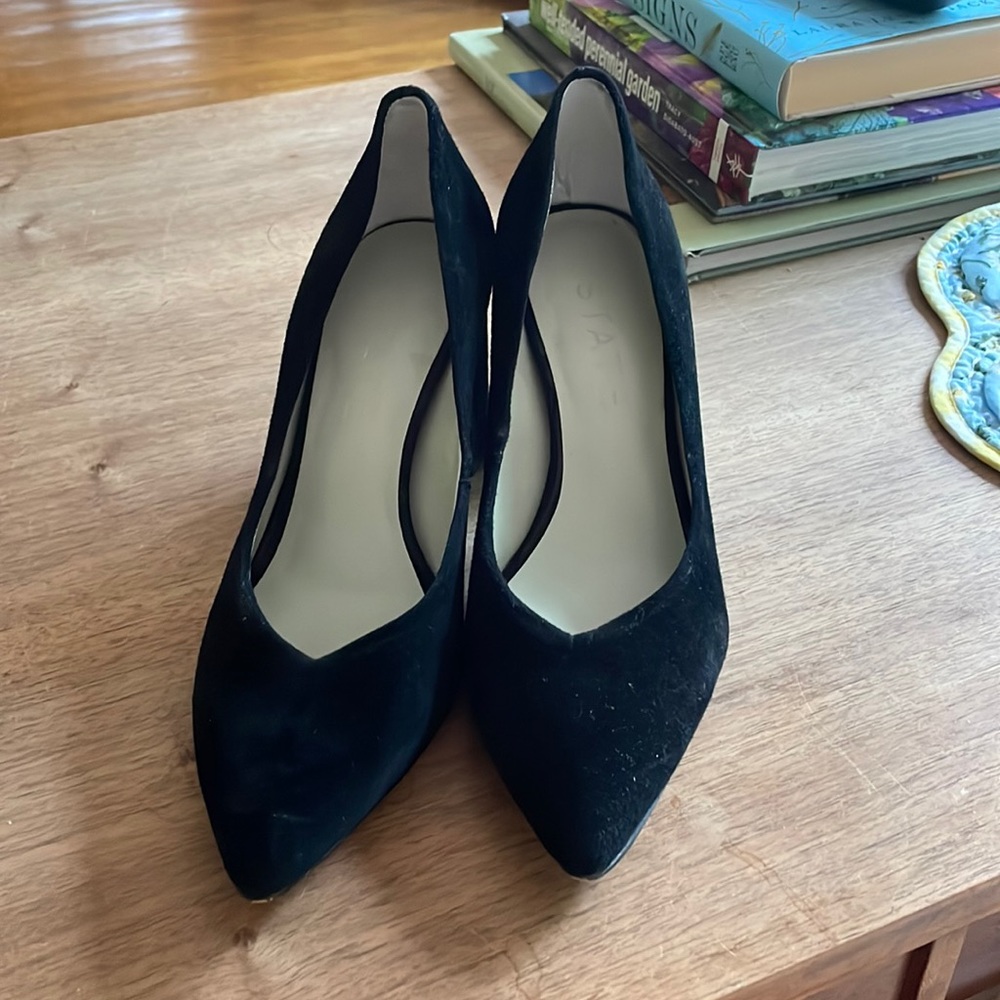 1State Black Velvet Block Heels
